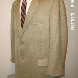JOS A BANK mens CAMEL HAIR + SILK sport coat BEIGE HERRINGBONE 46R 46 e56